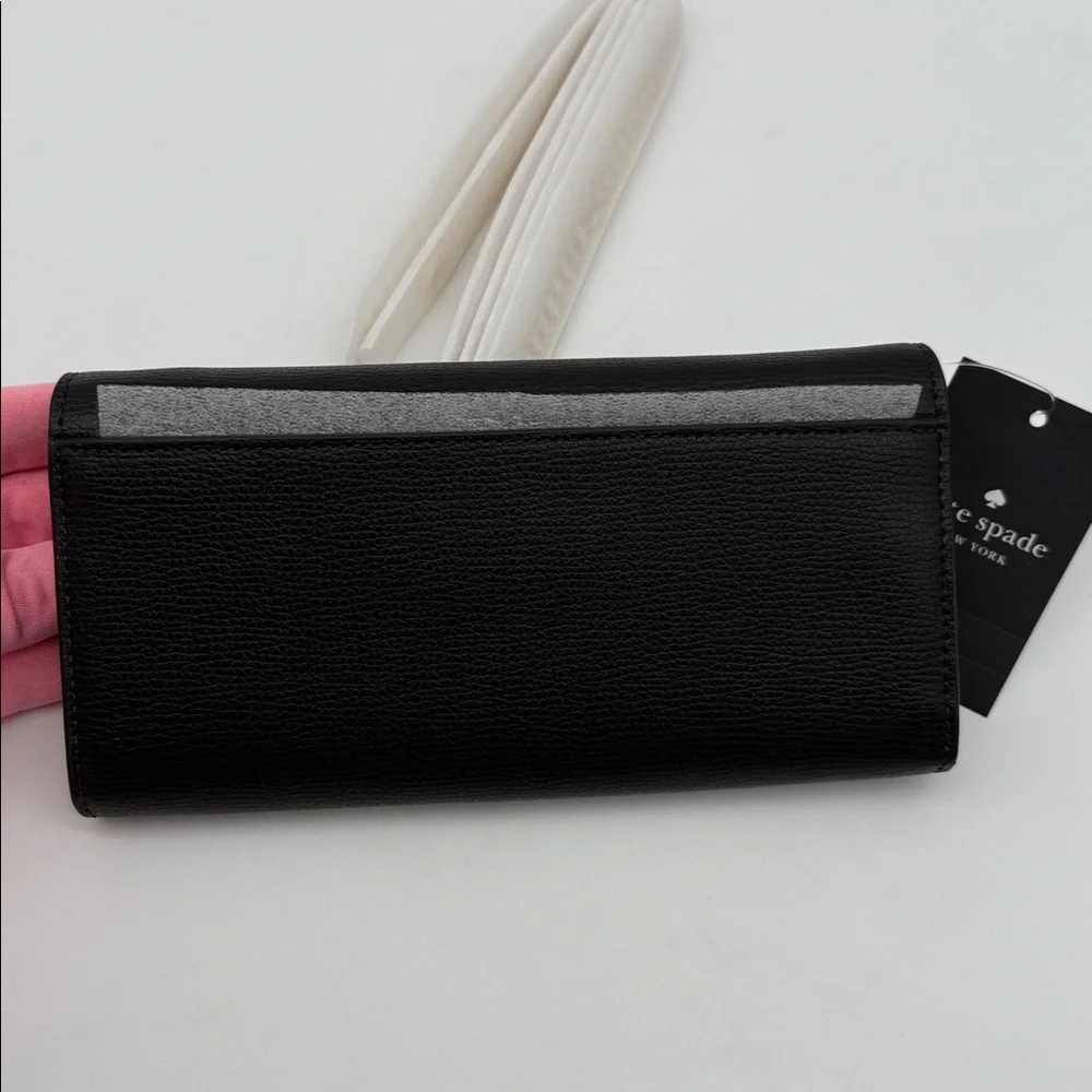 Kate Spade Phoebe Refined Grain Leather Turnlock Wallet On A Chain Black Gold